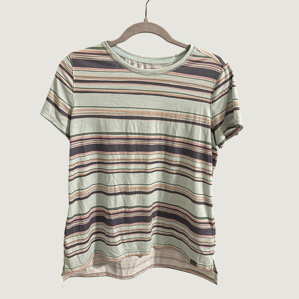 LL Bean Everyday SunSmart Tee Womens Medium Petite Striped Short Sleeve 517705